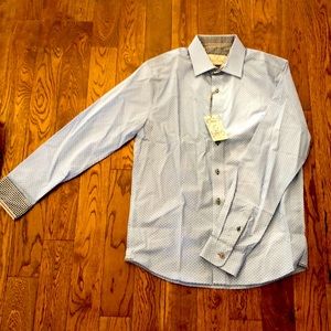 Blue pattern button down shirt